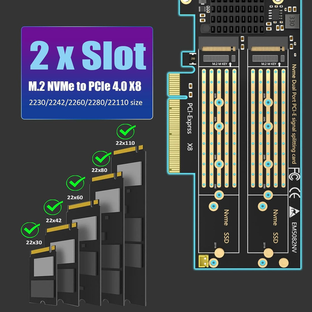 GLOTRENDS PA21 Dual M.2 NVMe zu PCIe 4.0 X8 Adapter ohne PCIe-Verzweigung, Einrichtung von Soft M.2
