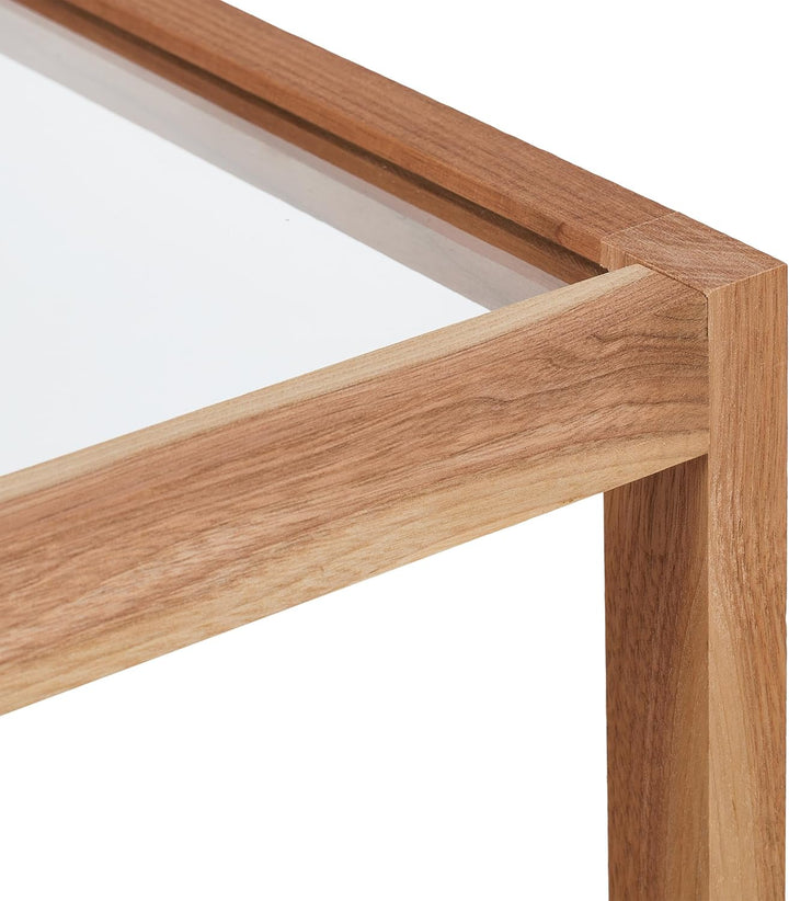 Relaxdays Beistelltisch, Wohnzimmertisch mit Glasablage, HBT 40x80x40 cm, Ablagetisch Walnussholz, K