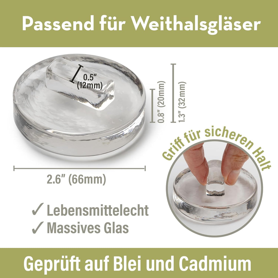 Gärgewichte aus Glas für Fermentation | 66 mm breit | Mit Griffen zum Anheben | 4er-Set für Gläser m