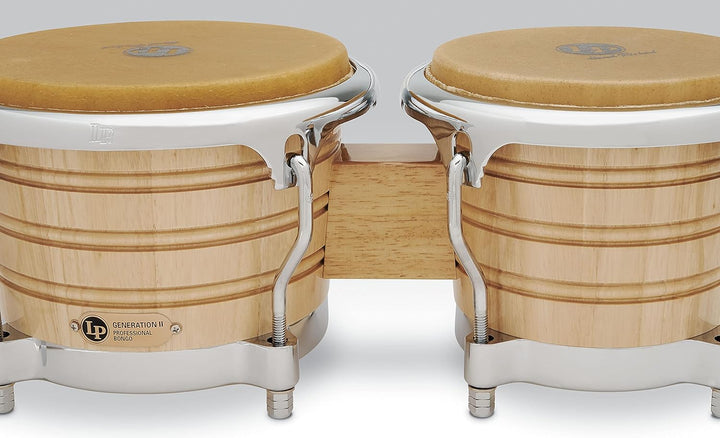LP Latin Percussion LP813602 Generation II Wood Bongo Natural Chrome Hardware Comfort Curve II Natur