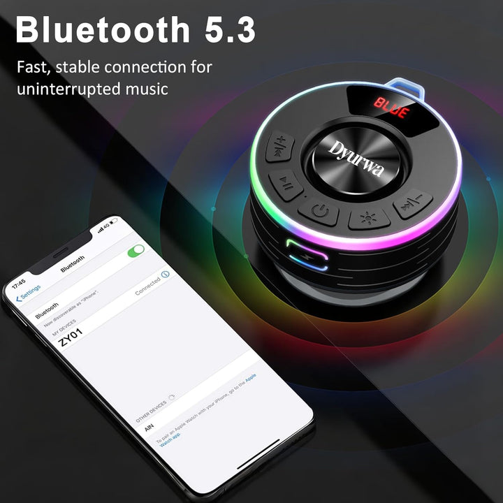 Wasserdichter Bluetooth Duschlautsprecher, 10H Bluetooth-Lautsprecher mit Saugnapf, Tragbare bluetoo