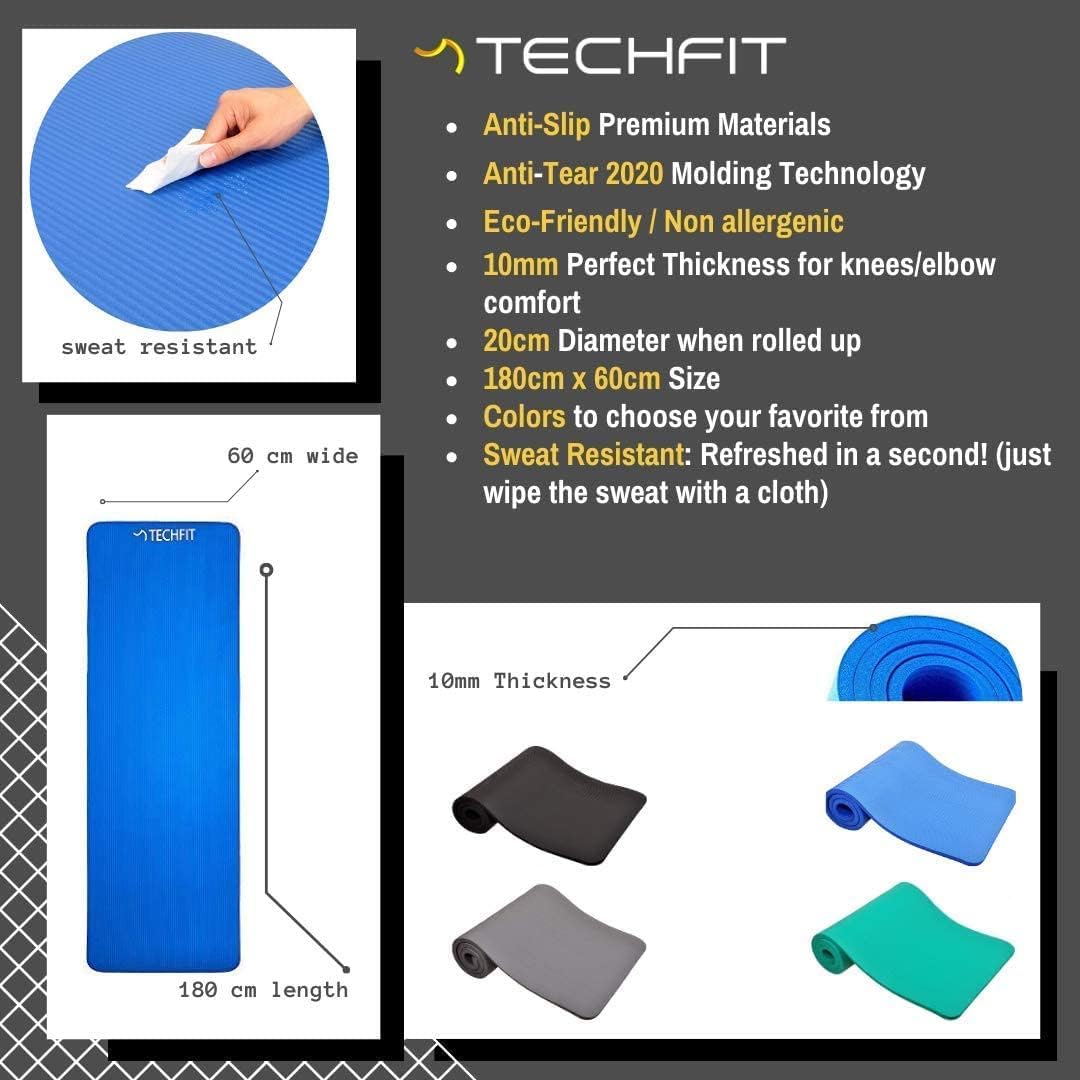 TechFit Yogamatte Rutschfest für das Fitnessstudio zu Hause - Pilates Matte für das Heimtraining, Yo