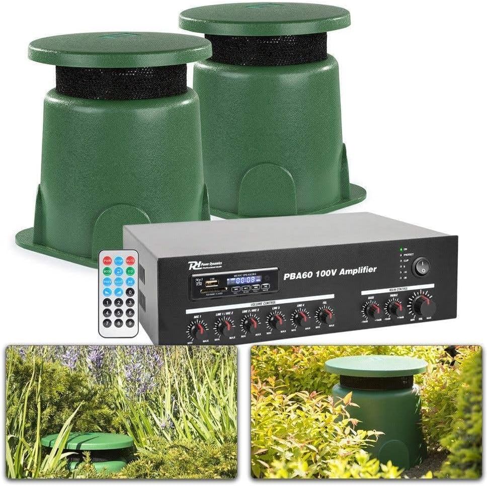 Power Dynamics Gartenlautsprecher Set wetterfest – 2X Outdoor Lautsprecher Grün 360° Sound & Bluetoo