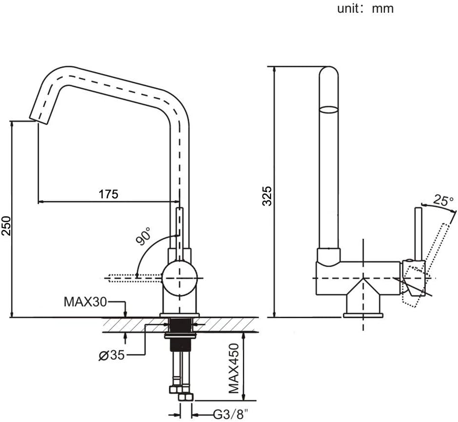 ONECE Vorfenster Wasserhahn Küche mit 2 Strahlarten, Vorfenstermontage Küchenarmatur, Klappbar Armat