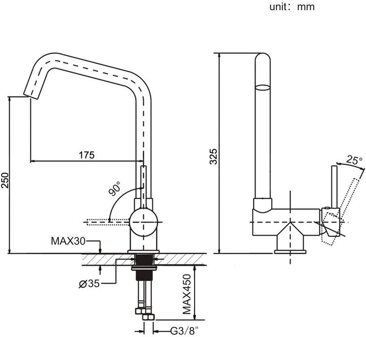 ONECE Vorfenster Wasserhahn Küche mit 2 Strahlarten, Vorfenstermontage Küchenarmatur, Klappbar Armat