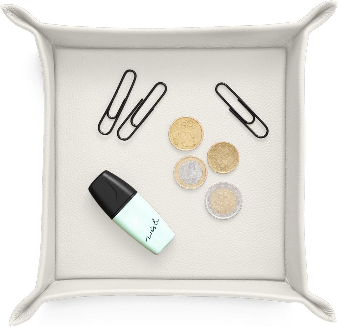 eglooh - Iris - Taschenleerer aus echtem Leder Weiss - Schreibtisch-Organizer mit modernem Design -