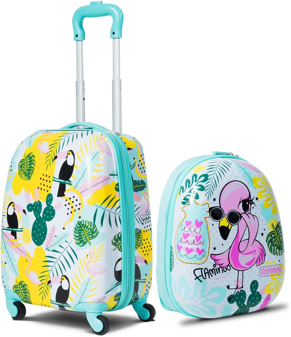 GOPLUS Kinderkoffer mit Rucksack, Kids Trolley, Kindergepäck mit Rollen, Reisekoffer mit Teleskopgri