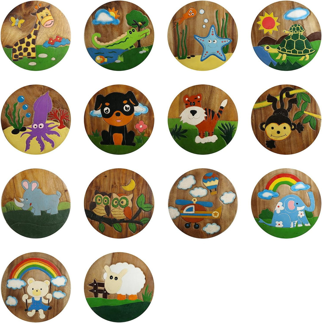ART-CRAFT KH062 Kinderhocker Holz Schemel mit Motiv Krokodil bemalt und beschnitzt extra grosse Sitz