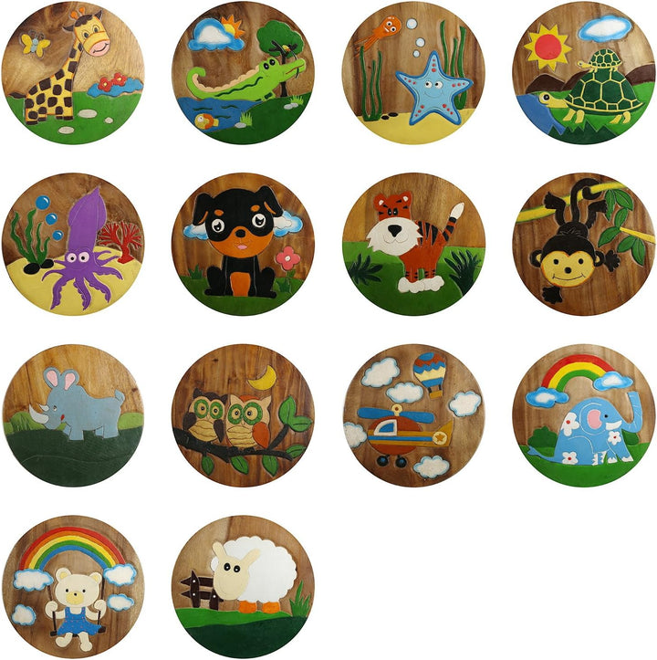 ART-CRAFT KH062 Kinderhocker Holz Schemel mit Motiv Krokodil bemalt und beschnitzt extra grosse Sitz