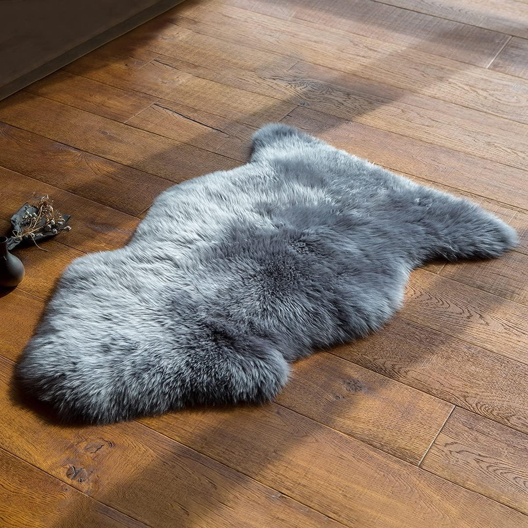 MYLUNE HOME Lammfell Teppich Schaffell echt 90 x 60cm schafsfelle grau weiche und Flauschige Decke S
