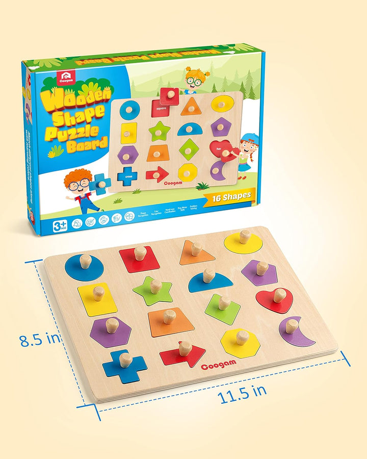 Coogam Montessori-Spielzeug, Holzform, Steckpuzzle, Feinmotorik, farblich passendes Sortierbrett, fr
