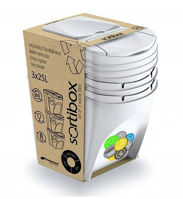 BirnePower Mülleimer Müllbehälter Abfalleimer 75L Set 3 x 25L Mülltrennsystem Behälter Sorti Box mit