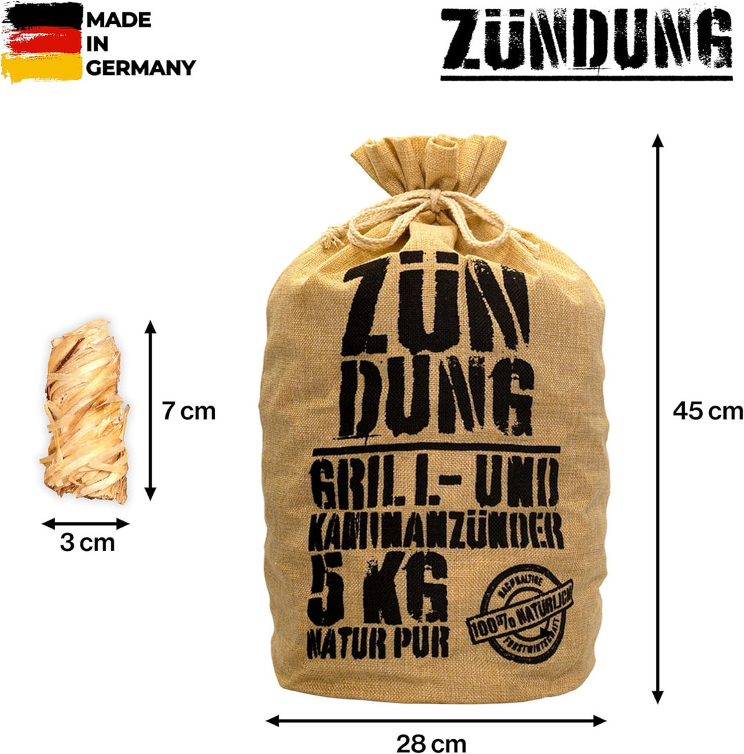 ZÜNDUNG Grill- und Kaminanzünder 5 kg Anzünder Holzwolle Wachs, 100% nachhaltige Bio Holzwolle Anzün