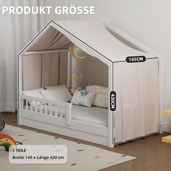 Hausbett Himmel in 5 Farben, Betthimmel Hausbett aus weichem Baumwollstoff, Stoffhimmel für Hausbett