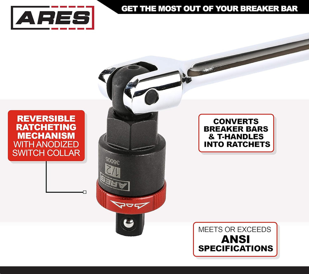 ARES 36005-1/2-Zoll-Antriebs-Ratschen-Adapter – wandelt Brechstange oder Schiebet-T-Griff in Ratsche