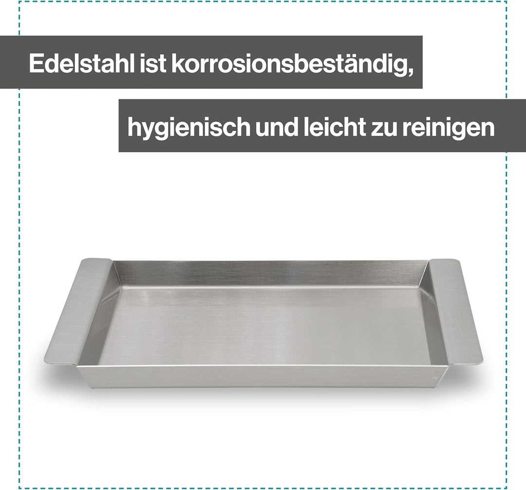 Serviertablett Edelstahl Rechteckig - Für Speisen, Snacks, Kaffee & Kuche - Tablett mit Griffen - Au