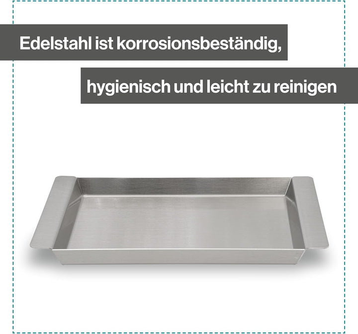 Serviertablett Edelstahl Rechteckig - Für Speisen, Snacks, Kaffee & Kuche - Tablett mit Griffen - Au