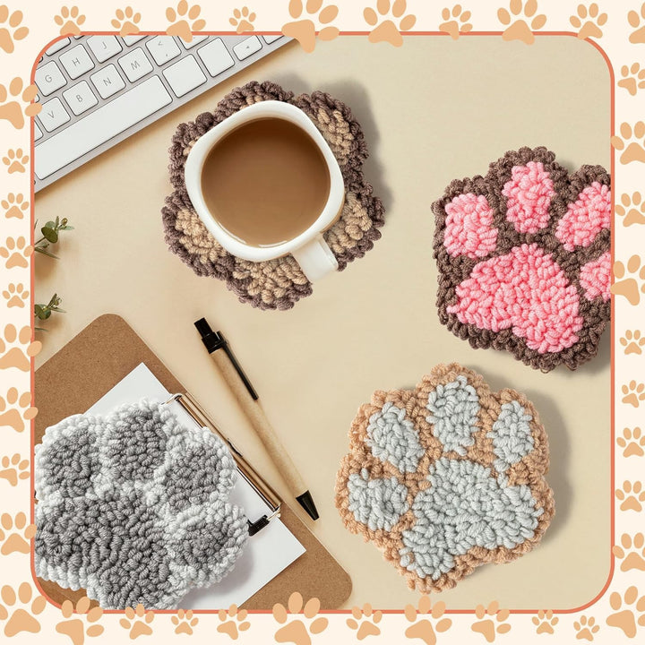 WATINC 22 Stück Craft Punch Needle Untersetzer Kit mit Krallenmuster DIY Bastelpackung Set Stickerei