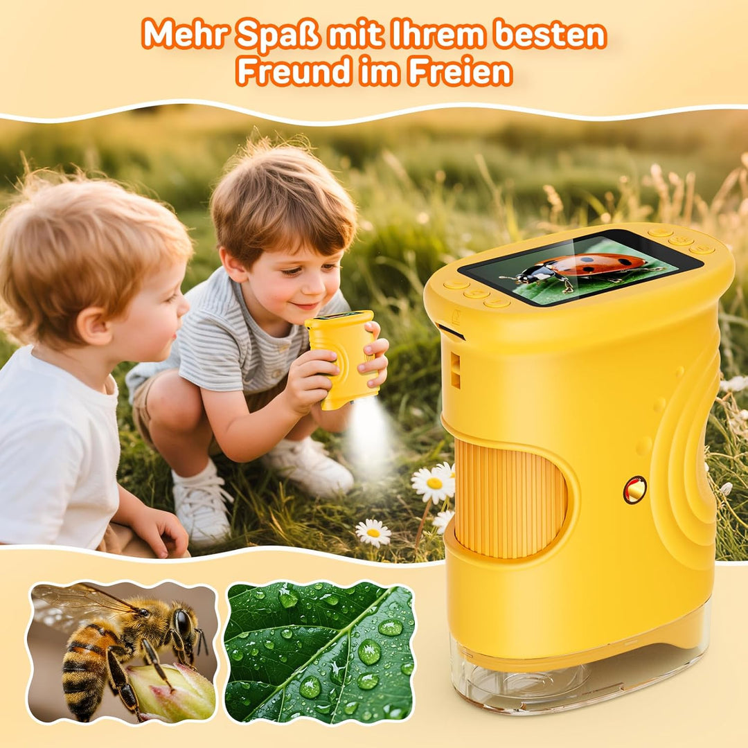 Ashfly Digitale Mikroskop für Kinder, 4K Tragbares Taschenmikroskop für Garten, Wald & Experimente,
