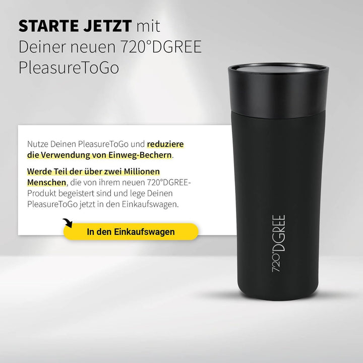720°DGREE Thermobecher 350ml “PleasureToGo 2.0” - 3 Grössen, 5h Heiss, 10h Kalt, Auslaufsicher, BPA-