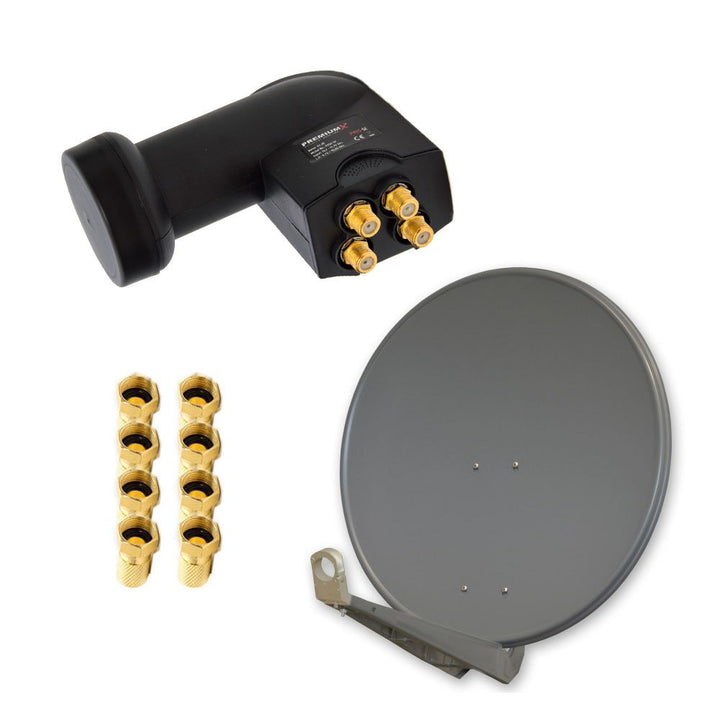 Premium X Deluxe SAT Anlage für 4 Teilnehmer 85cm Satellitenantenne ALU Anthrazit mit Quad LNB Black