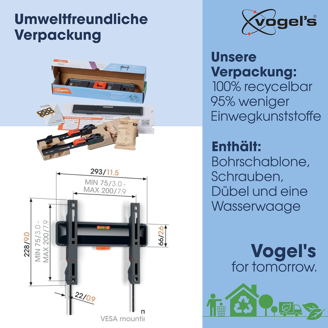 Vogel's Comfort TVM 3205 Hochwertige Flache TV-Wandhalterung für 19-50 Zoll Fernseher | Bis 30 kg |