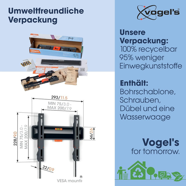 Vogel's Comfort TVM 3205 Hochwertige Flache TV-Wandhalterung für 19-50 Zoll Fernseher | Bis 30 kg |