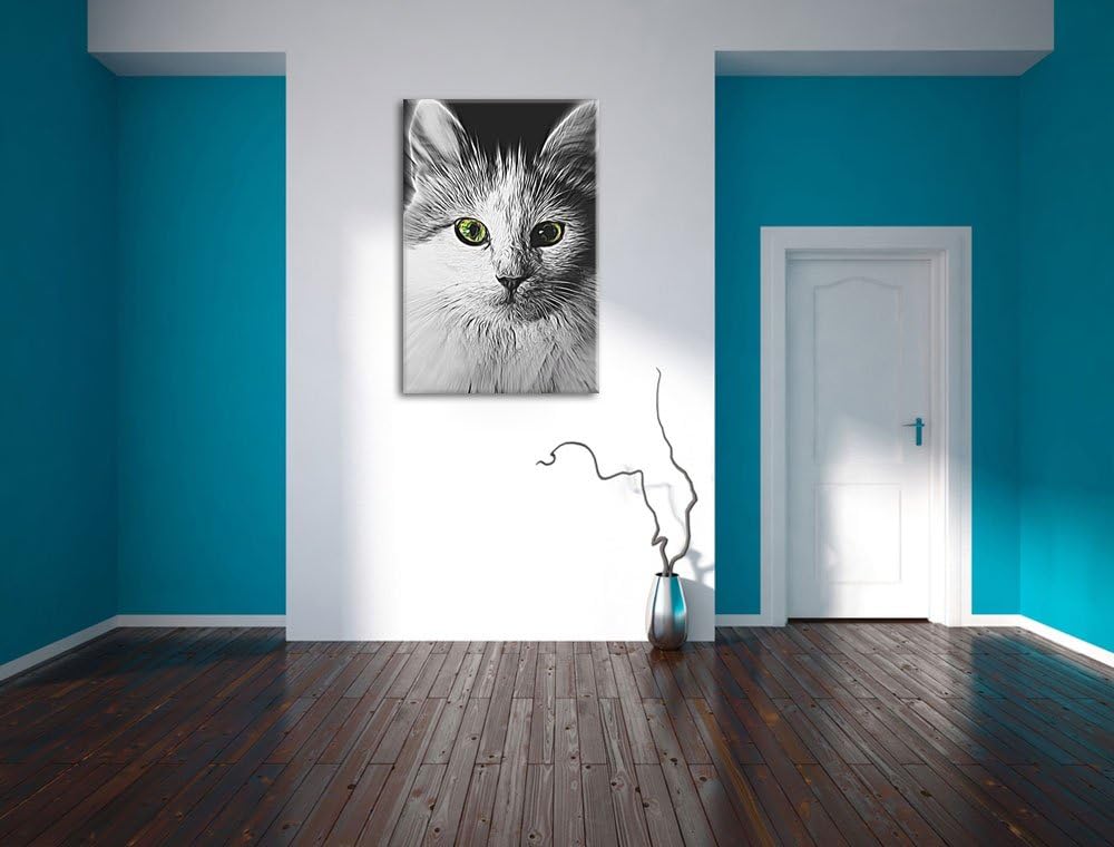 anmutige Katze schwarz/weiss Deluxe Format: 100x70 cm auf Leinwand, XXL riesige Bilder fertig gerahm