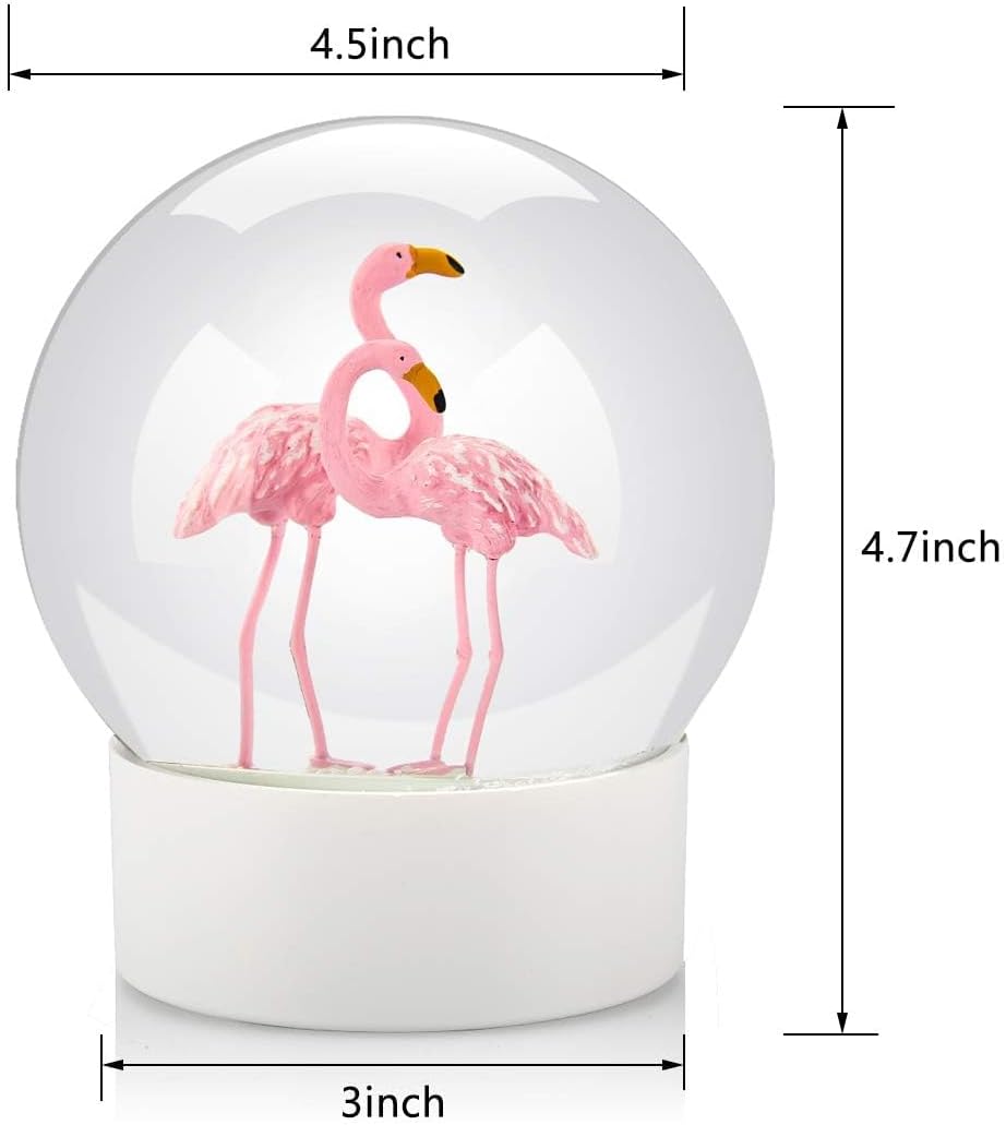Mingfuxin Flamingo Schneekugel Kristallkugel mit weissem Sockel, weisse Flocken, Glas-Schneekugel Fl