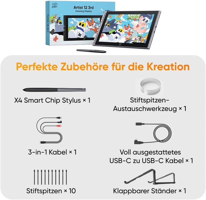 XPPen Artist 12 3rd Grafiktabletts mit Display für PC, 16384 Druckstufen, 8 Schnelltasten, 99% sRGB,
