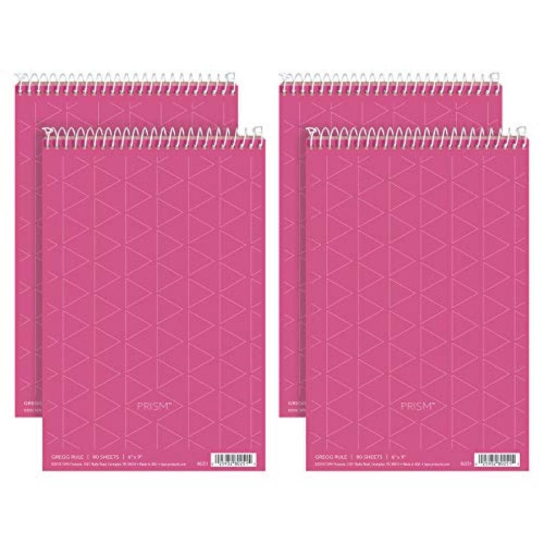 Tops Prism Steno Books, 15,2 x 22,9 cm, Gregg Lineal, rosa Papier, perforiert, 80 Blatt, 4 Stück (80