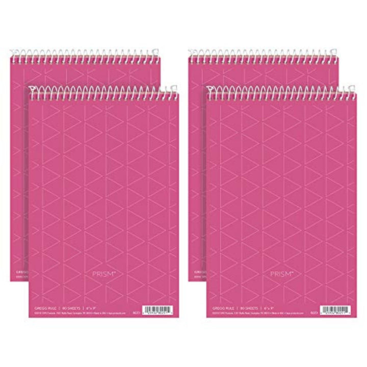 Tops Prism Steno Books, 15,2 x 22,9 cm, Gregg Lineal, rosa Papier, perforiert, 80 Blatt, 4 Stück (80