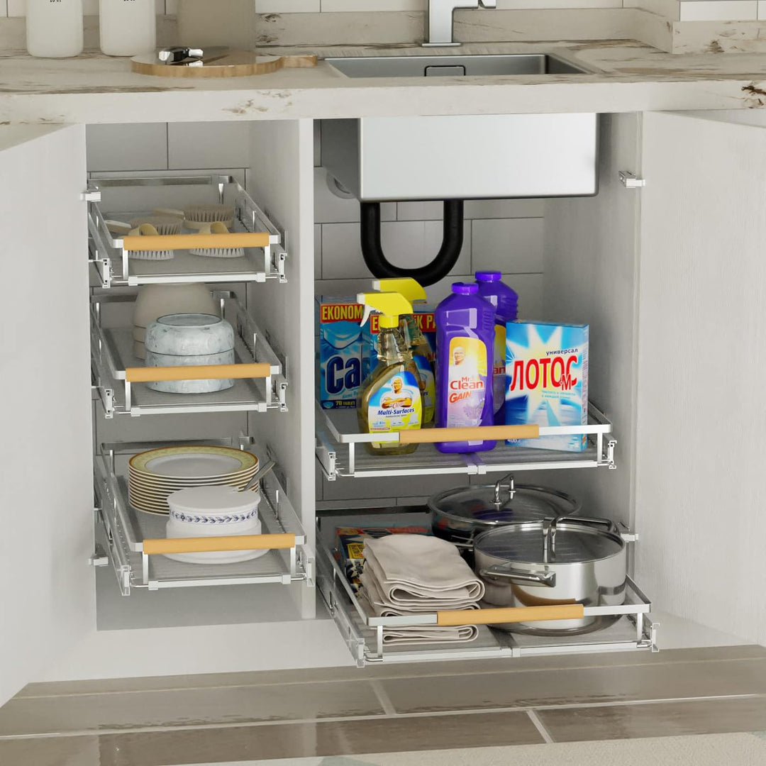 SANNO Ausziehbarer Schrank-Organizer, ausziehbarer Schrank-Organizer, Küchenschieberegal unter der S