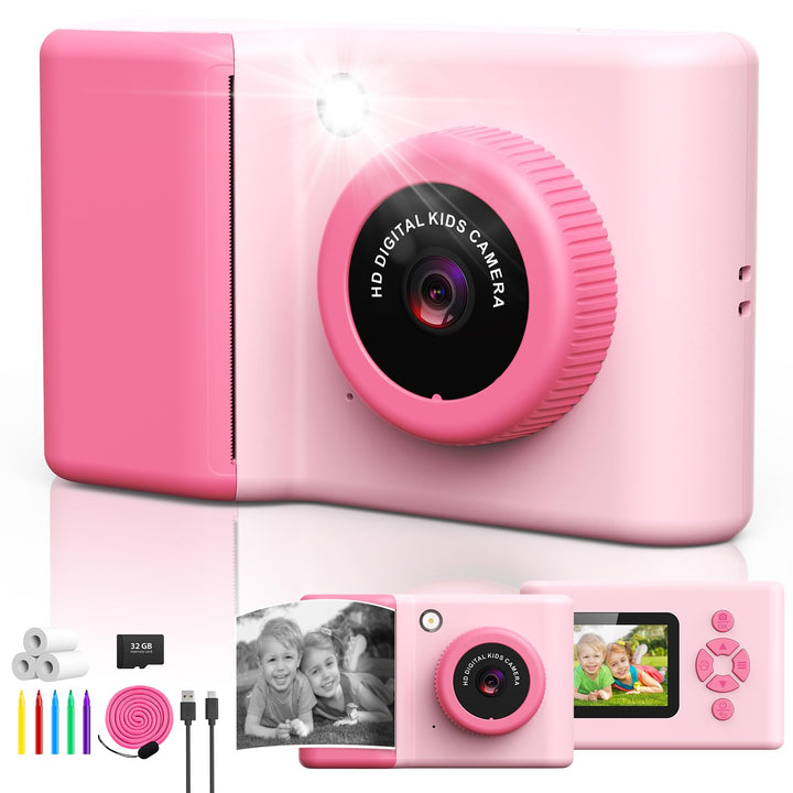 uleway Sofortbildkamera Kinder, Kinderkamera mit 2.4" Bildschirm &amp; 32GB Karte &amp; Druckpapier, 1080P H