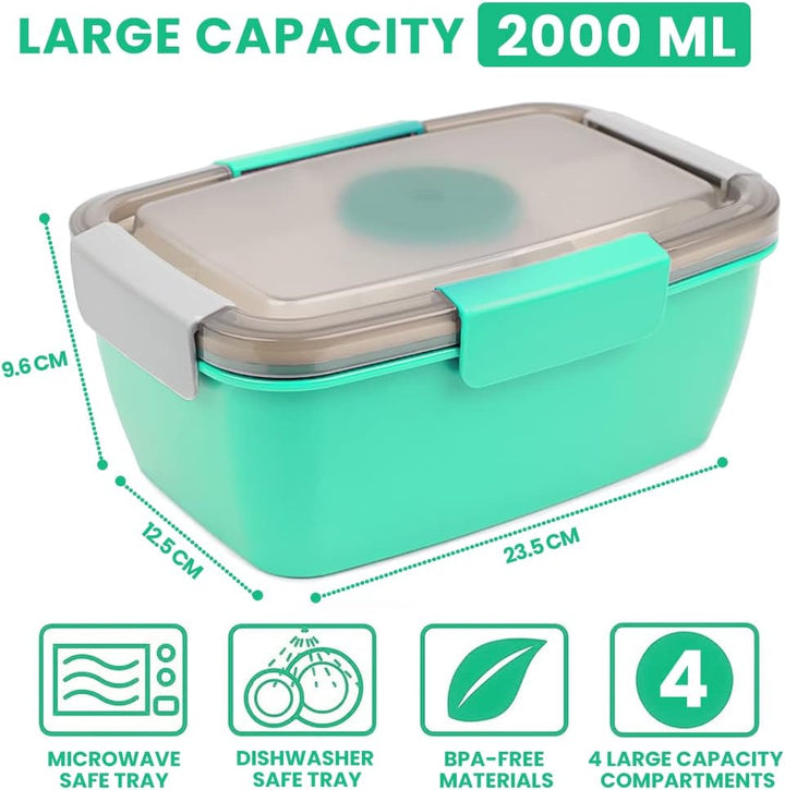 Bugucat Lunchbox Erwachsene 2000ML,Auslaufsichere Brotdose Erwachsene Bento Box mit Fächern für Kind