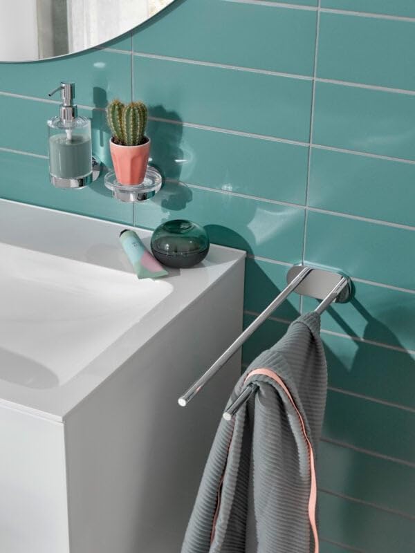 emco Round Handtuchhalter zum Kleben I ohne Bohren I Zweiarmige Handtuchstange zur Wandmontage Badet