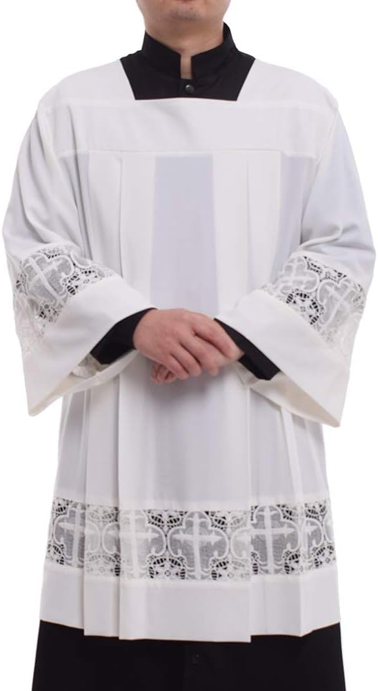 BLESSUME Klerus Alb Katholischer Kanzel Plissiertes Liturgisches Kirchengewand XL Weiss, XL Weiss