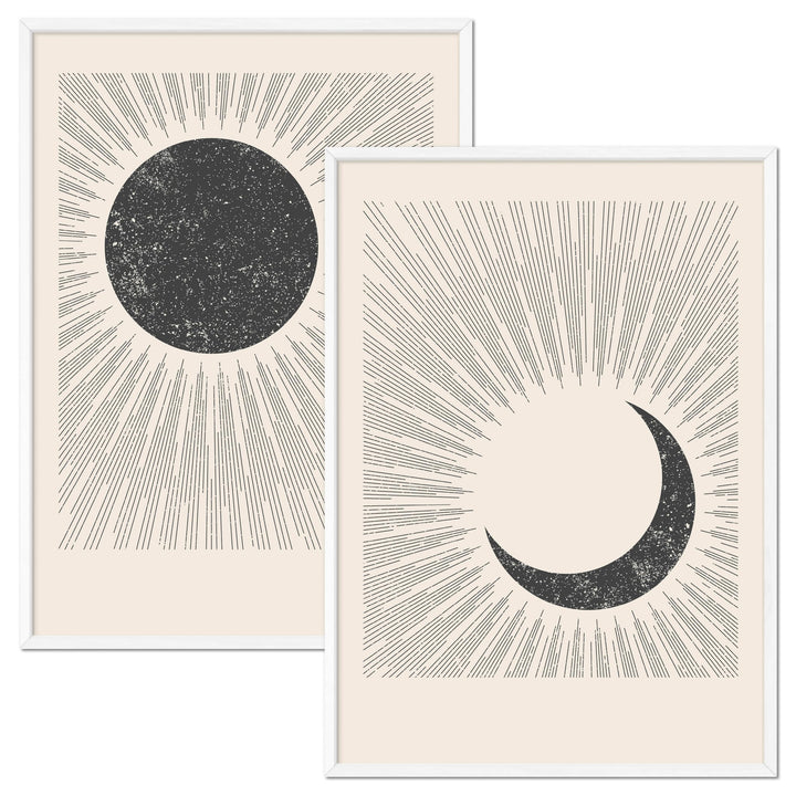 JUNOMI® Sonne und Mond Poster DIN A2, Boho Deko, Minimalistisch, Yoga Zubehör, perfekte Yoga Geschen