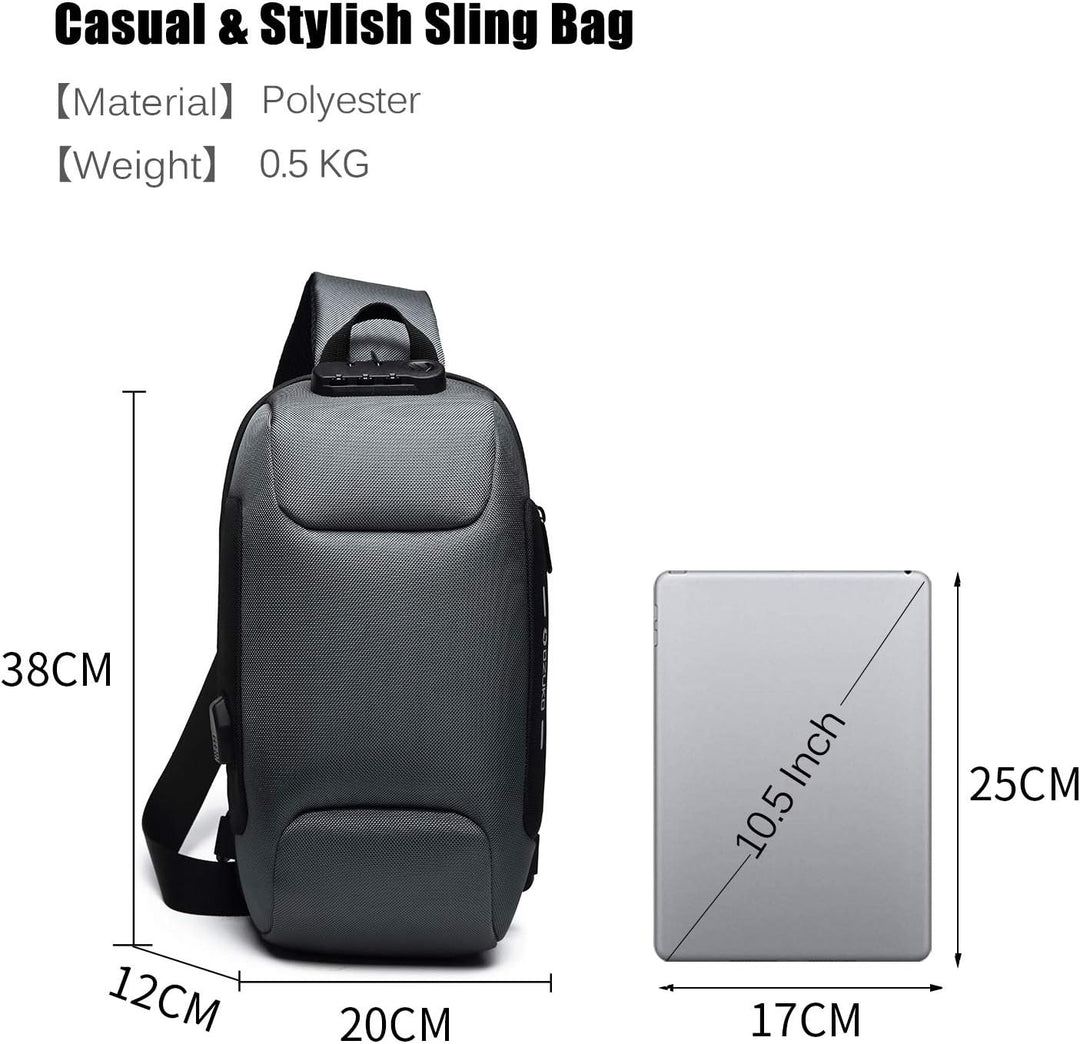 FANDARE Neu Brusttasche Diebstahlsicherung Sling Bag für 10,5 Zoll Tablet Herren Damen Schulranzen U