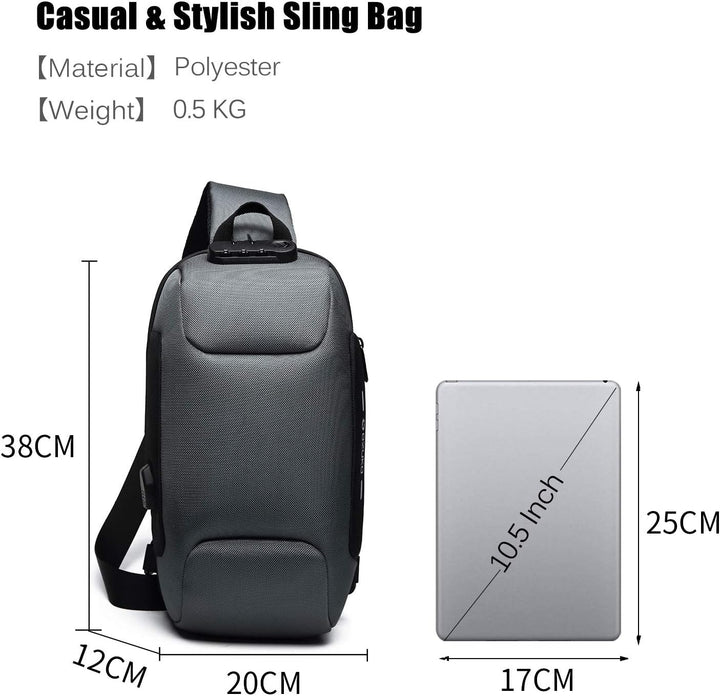 FANDARE Neu Brusttasche Diebstahlsicherung Sling Bag für 10,5 Zoll Tablet Herren Damen Schulranzen U