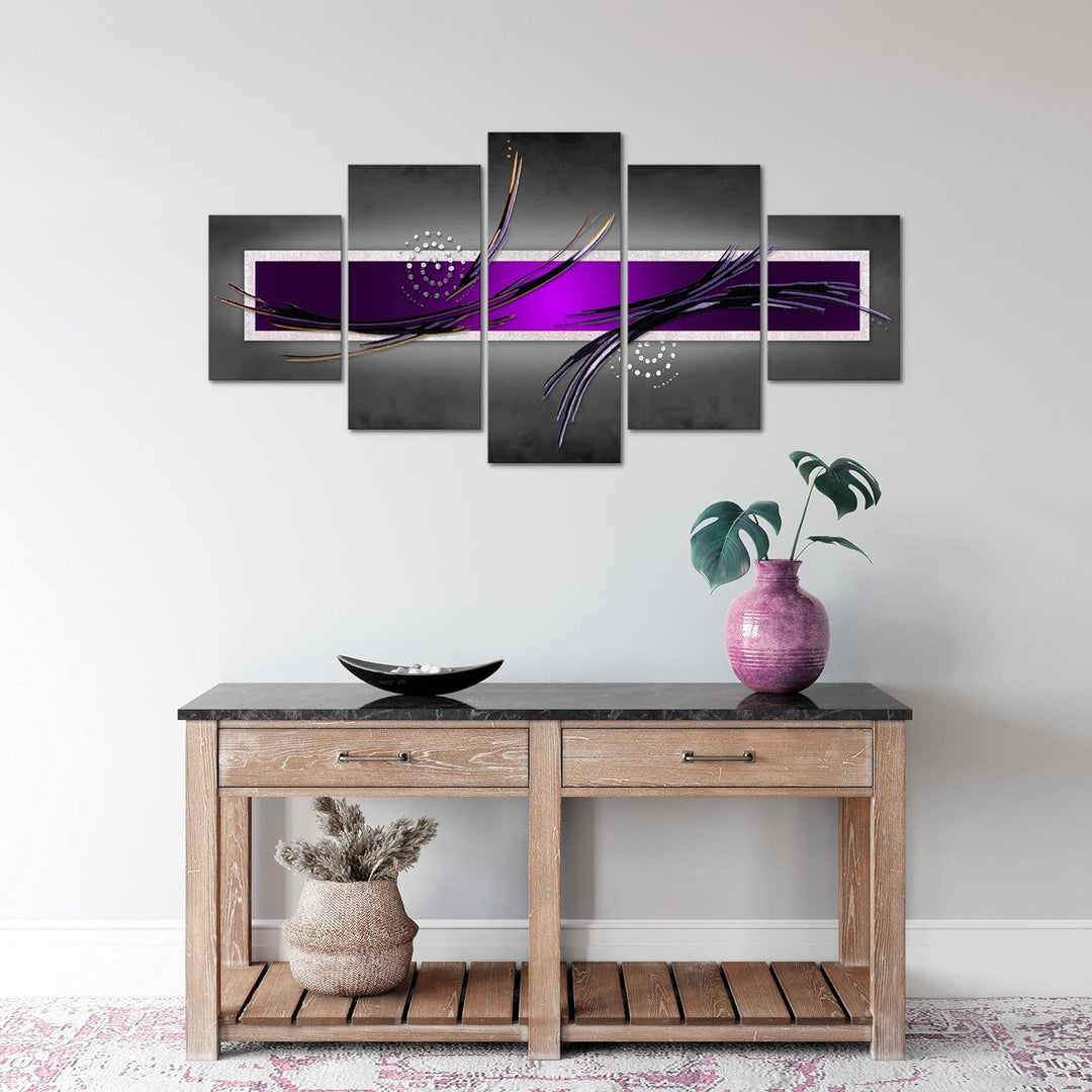 Runa Art Wandbilder Abstrakt 5 Teilig Bild auf Vlies Leinwand Deko Wohnzimmer Schlafzimmer Grau Lila