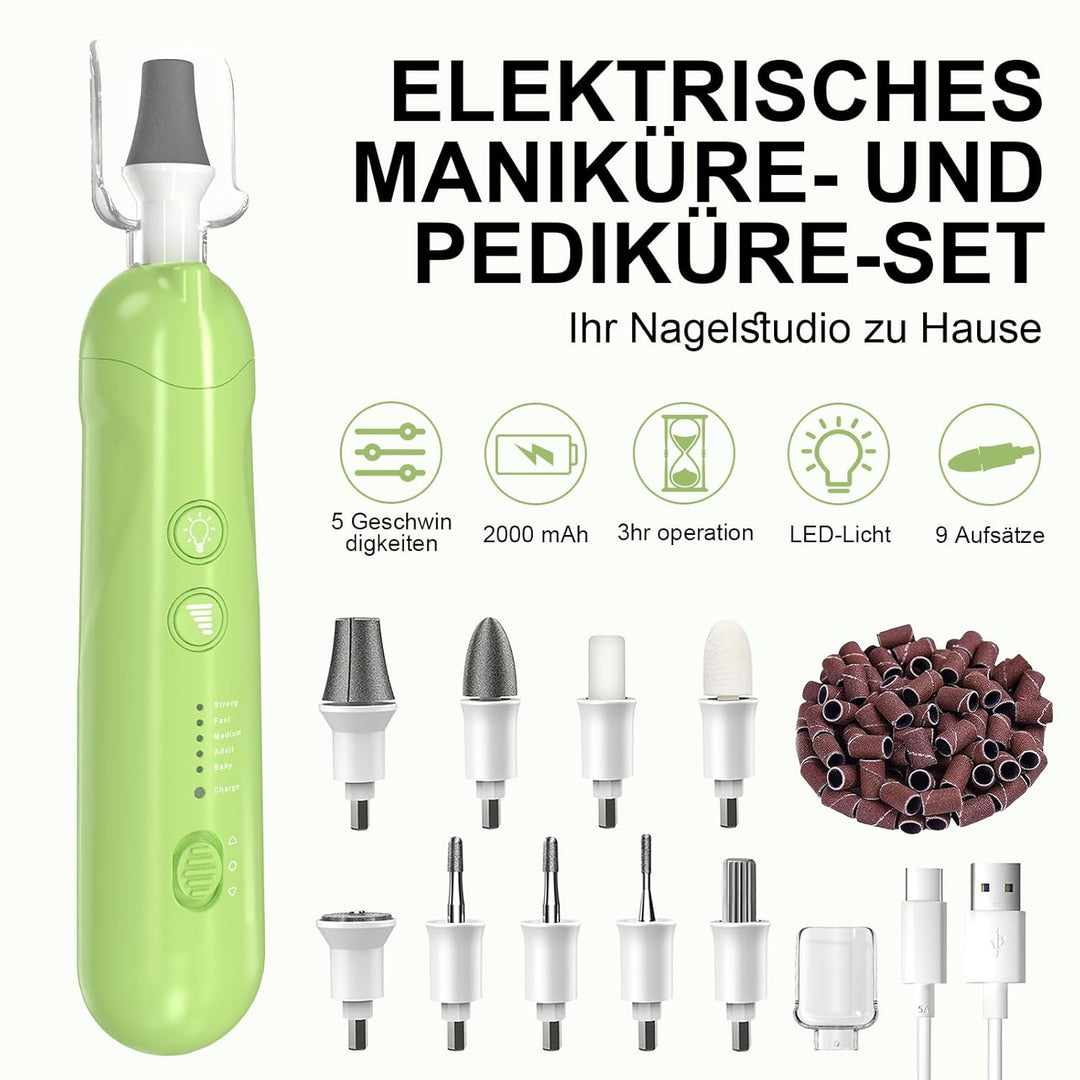 AOMEES Elektrische Nagelfräser Set, Maniküre Pediküre Set Fusspflege Elektrisch mit 9 Aufsätze zur N