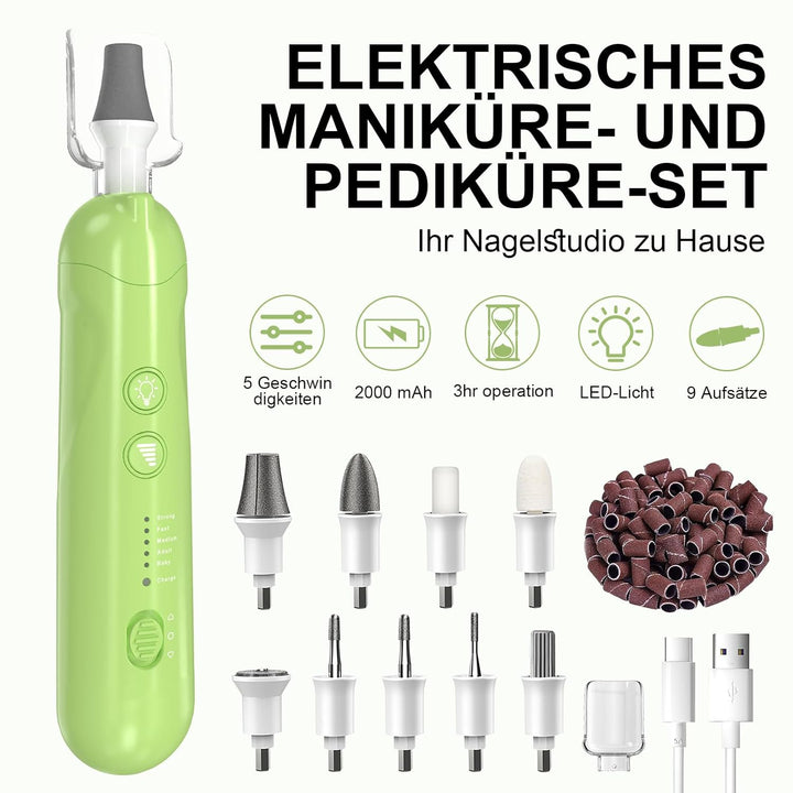 AOMEES Elektrische Nagelfräser Set, Maniküre Pediküre Set Fusspflege Elektrisch mit 9 Aufsätze zur N
