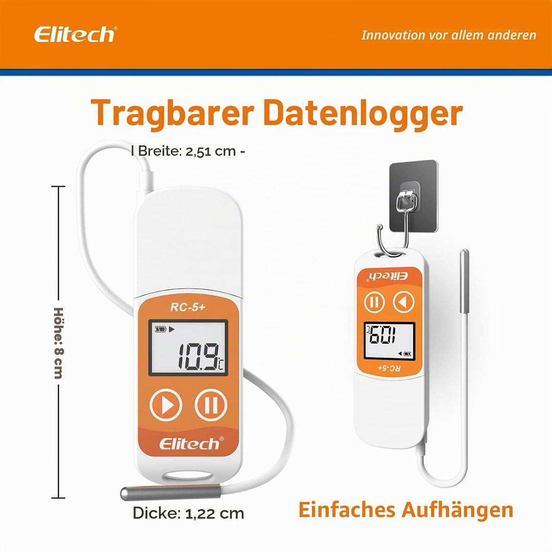 Elitech Temperatur-Datenlogger wiederverwendbar Recorder 32000 Punkte PDF USB hohe Genauigkeit RC-5+