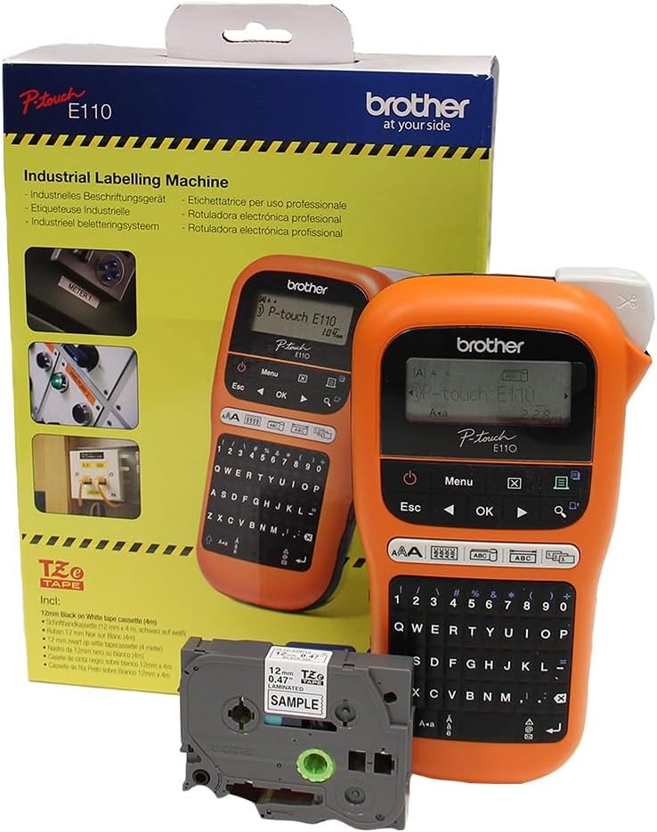 Brother PT-E110 Industrielles Beschriftungsgerät (für 3,5 bis 12 mm breite TZe-Schriftbänder, Beschr