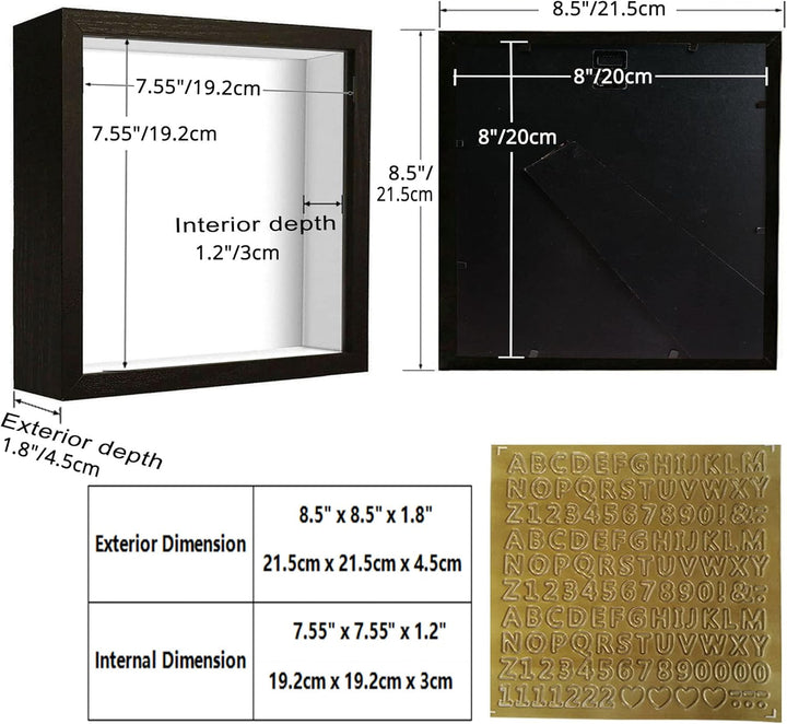 sunmeg 2Pcs 3D Bilderrahmen zum Befüllen 20 x 20cm Bilderrahmen Tief 3D Objektrahmen Hölzern bis 3cm
