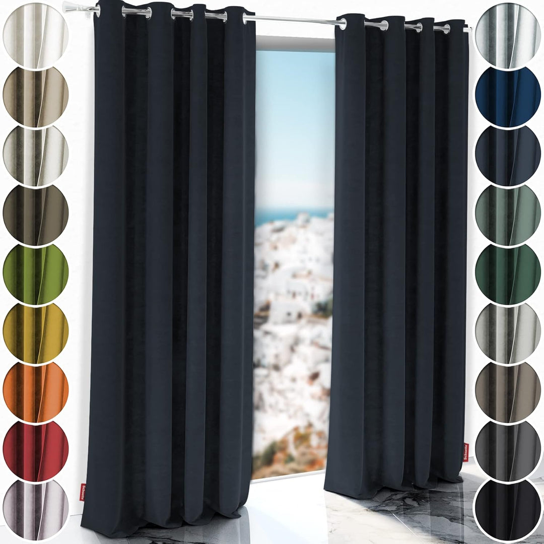 Schuette® Verdunkelungs-Vorhang Gardine mit Ösen ● Millenium Velvet: Anchor (Blau) ● 135x290cm Breit