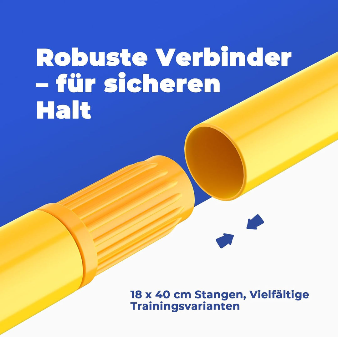 GHB Steckhürdenset 12 Kegel 18 Stangen, Agility Hürden Set Hunde, Fussball Trainingszubehör für Koor