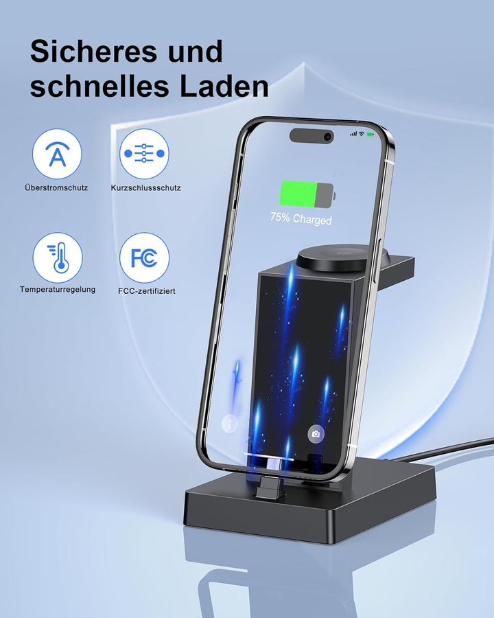 Ladestation für mehrere Geräte – ADADPU 30W USB C Schnellladestation,3 in 1 Kabelloser Ladeständer f