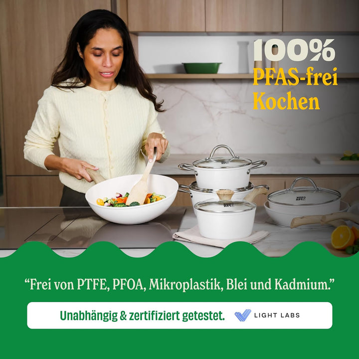 Cook & Pan - Go Ivory Topfset und Pfannenset 9-teilig-Induktionsgeeignet-PFAS frei Keramik-Beschicht
